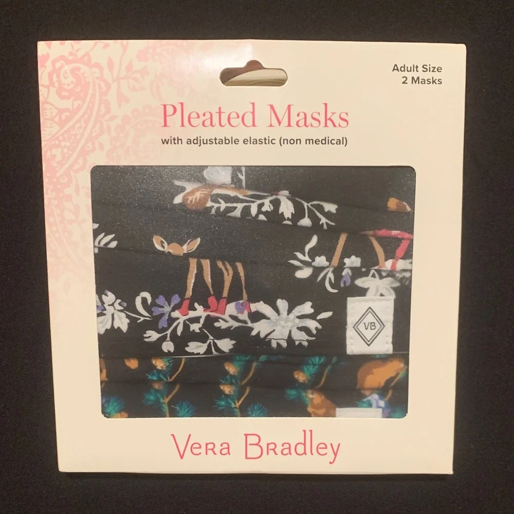 NWT Vera Bradley Cotton Face Mask Set of 2 Merry Mischief Reindeer Holiday
